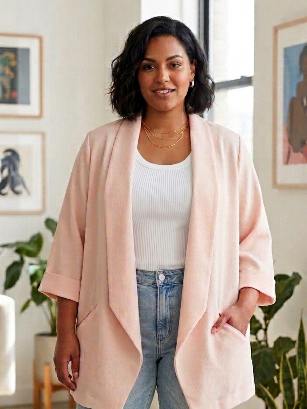 Melissa Mccarthy Seven7 Open Cardigan Size 2X Pink Flowy Pockets New